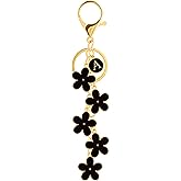 ANHBKAR Initial Letter Keychain for Women with Cute Flower Charm – Alphabet Keyring for Keys, Purse, Bags, Backpack & Handbag