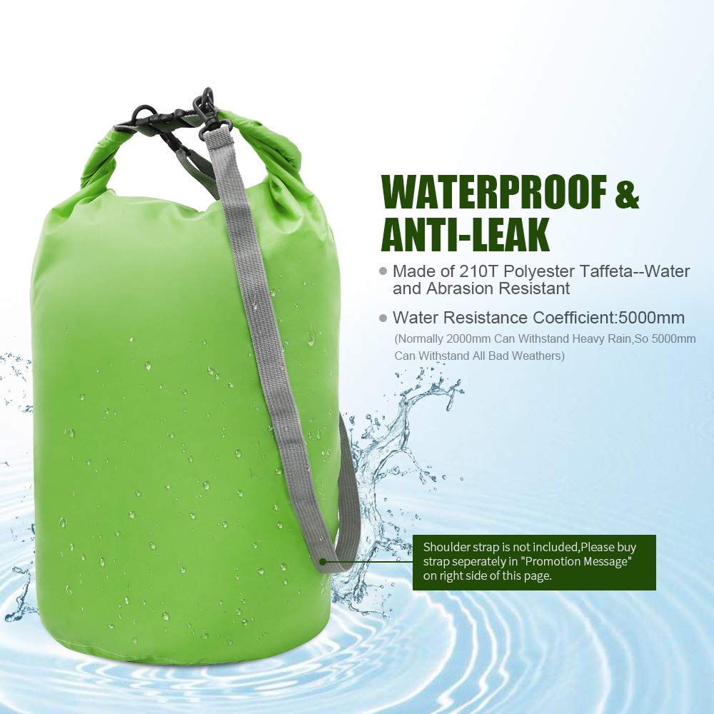 iOutdoor Products Borsa Impermeabile 2L/5L/10L/15L/20L/30L, Sacco a Compressione Dry Roll Top, Perfetto per Kayak/Canottaggio/Spiaggia/Pesca/Rafting/Nuoto/Camping/Snowboard (Green, 2L)