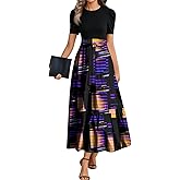 Summer Dresses for Women Elegant High Waist Maxi Dress Flowy Casual Long Dress A-Line Floral Printrd Dress with Belt