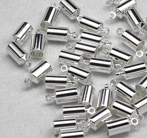 100pcs Silver End Caps Endcap Barrel beads for 1mm-1.4mm Cords Beading Wire for Jewelry Craft Making CF216-2
