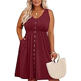 Holipick Women's Plus Size Summer Dresses for Women Casual Dress with Pockets A-Line Swing Button Down Sleeveless V Neck