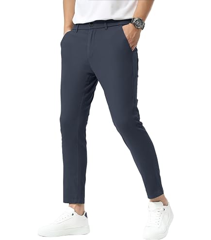AONGSNNY Men's Cropped Chino Pants Skinny Fit Chinos Khaki Pant