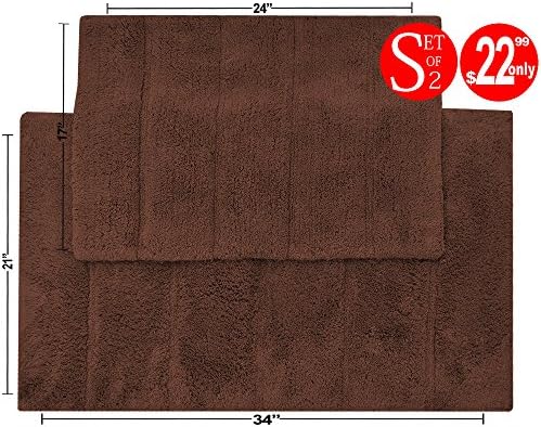 VALUE HOMEZZ SOLID STRIPES Bath Rugs Size 21 x 34/17 x 24 Non Skid High Absorbency &amp; Durable Machine washable Bath Mat (Dark Brown)