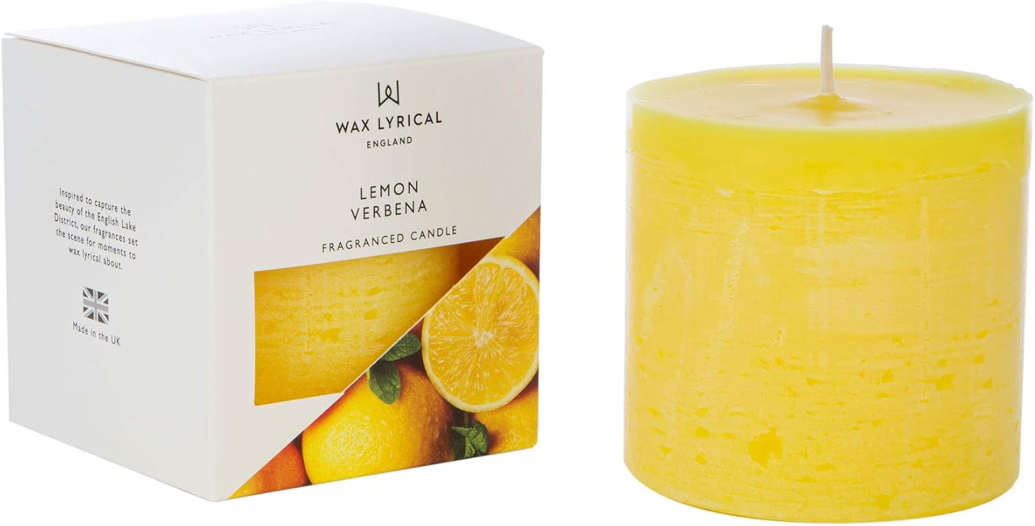 WAX LYRICAL Scented Pillar Candle, Lemon Verbena. Burn Time Approx 60