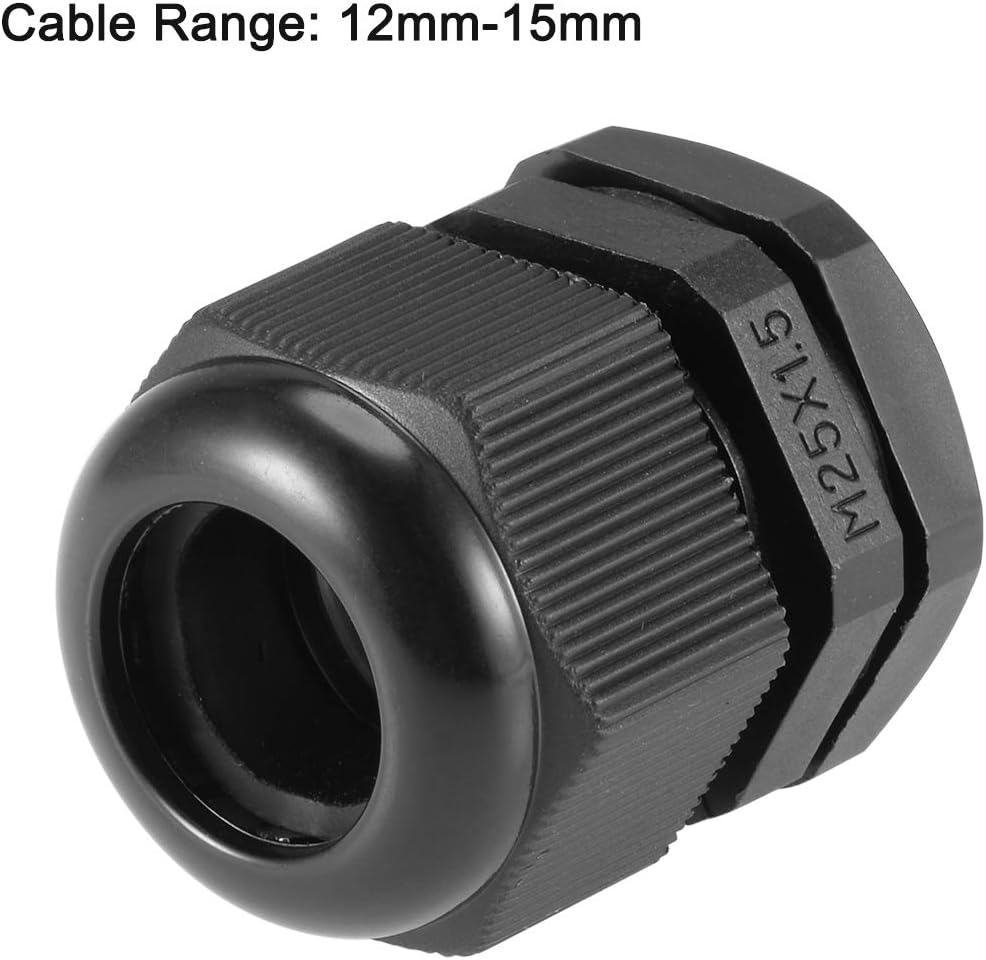 sourcing map M25x1.5 Cable Gland 12mm-15mm Wire Hole Waterproof Nylon Joint Adjustable Locknut with Washer Black 20pcs - Image 3