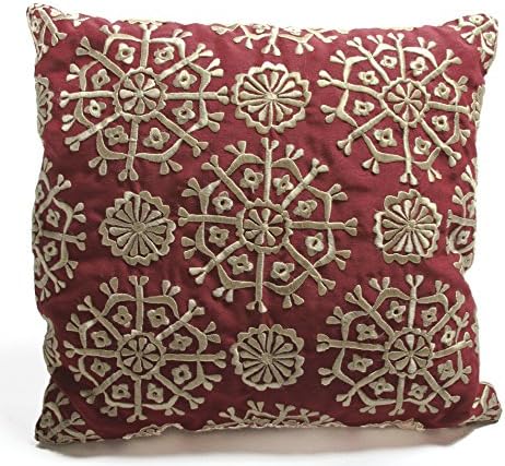 Hand Embroided Silk Pillow,Medallions,Red&amp;Gold,14"Wx14"H