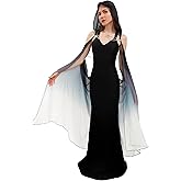 DAZCOS Women's Chiffon Fairy Hooded Cape Elf Sheer Cloak Tulle Bridal Off Shoudler Capelet for Christmas