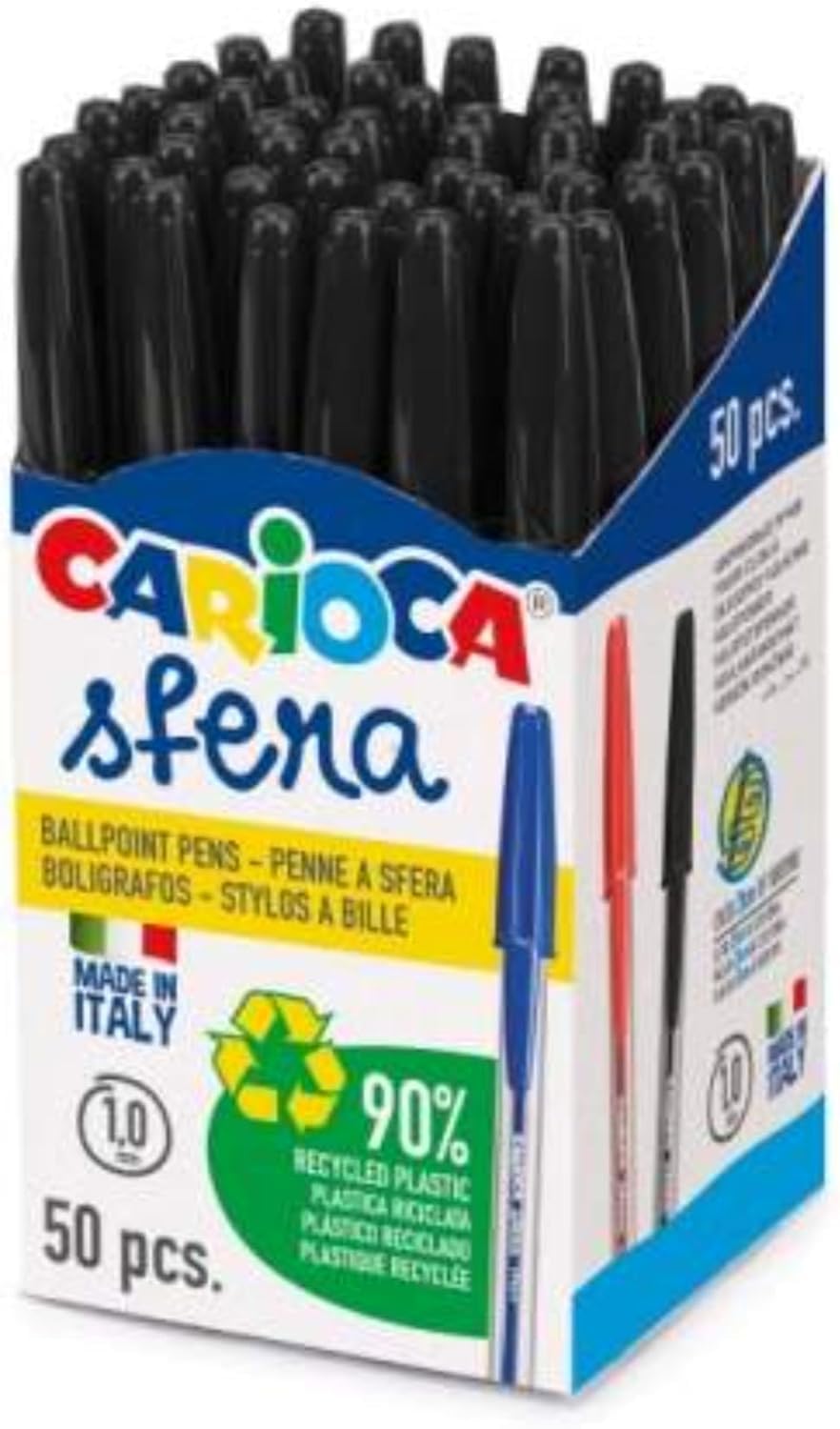 Carioca Sfera Black Gel Pen | Box of 50 Black Pens | Made with 90% Recycled Plastic | Super Sliding Writing | Tip Ø 1mm | 50 Pieces