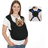 Supet Dog Sling Carrier for Pets, Adjustable Hands Free Front Chest Pouch | Reduces Back &amp; Neck Pain Anti-Anxiety Backpack, 62% Cotton Blend Soft Bag, Fit Dogs, Cats, Puppy (Black Regular 4-12Lbs)