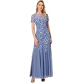 Adrianna Papell Women's Floral Beaded Godet Gown, French Blue, 16