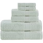 Madison Park Organic Cotton Bath Towel Set Absorbent, 6 Piece, Seafoam | Quick Dry, Plush Feel, Hotel Quality for Bathroom, Oversized, OEKO-TEX Certified