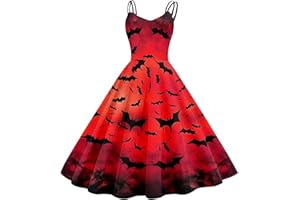 BAGELISE Women's Halloween Dress Short Sleeves Printed Vintage Style A-Line Party Dresses