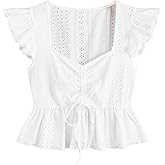 SweatyRocks Women's Ruffle Hem Cap Sleeve Shirts Sweetheart Neck Peplum Blouse Top