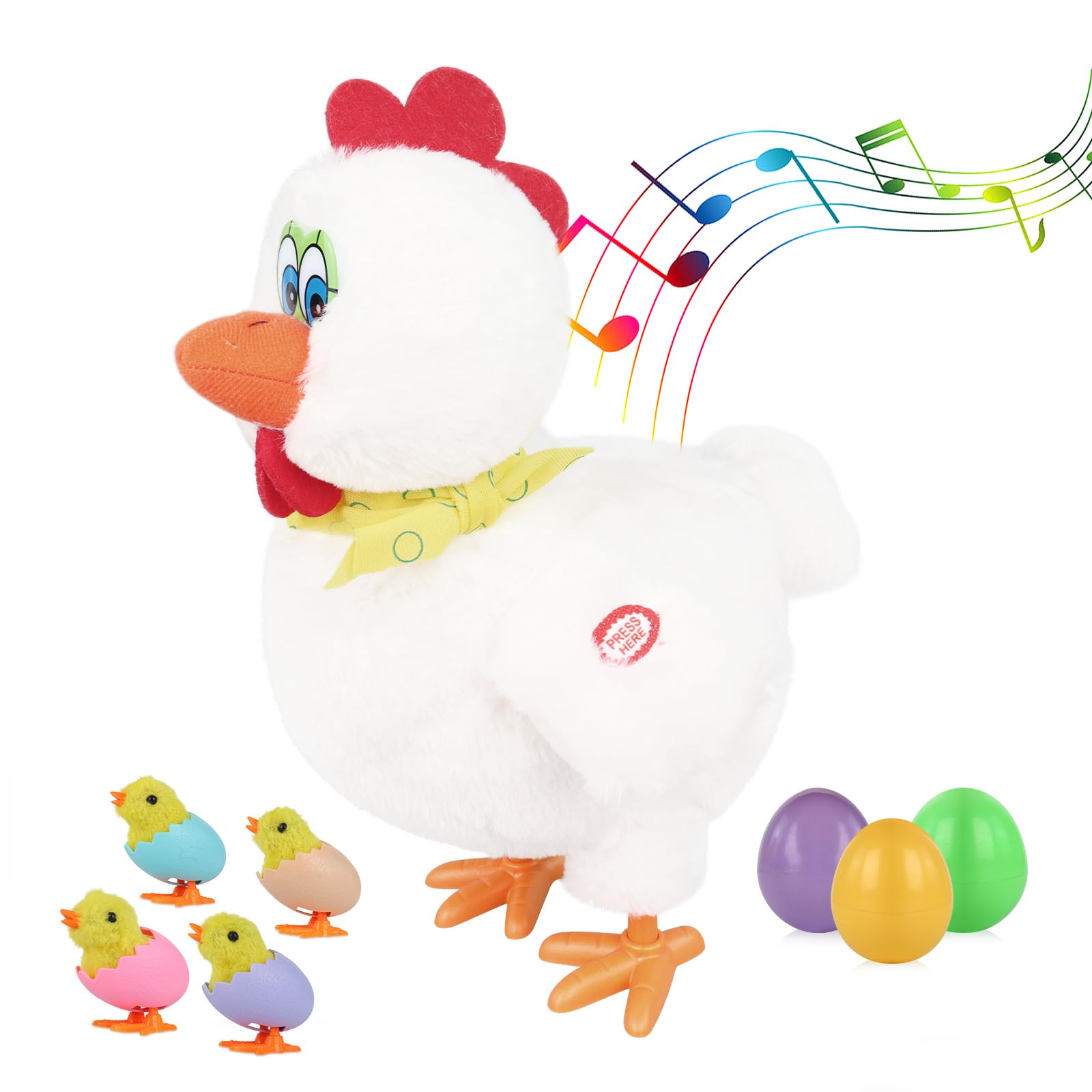 hbbhml Plush Electric Stuffed Laying Egg Chicken Toy Doll with Sound Music Easter for Boys Girls