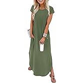 WIHOLL Summer Dresses Cap Sleeve Crewneck Maxi Long Casual Dress with Pockets Beach Vacation Sundresses 2026 Trendy