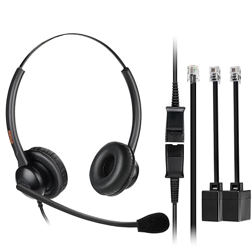 Wired Telephone Headset with Noise Cancelling Mic, Call Center Office  Headset with U10P QD Cable RJ9 for Telework Work for Polycom Panasonic  Siemens