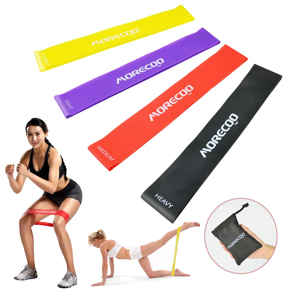 Kit Bandes en Boucle Exercice Yoga et Musculation, MORECOO Latex Naturel Pur Bandes Elastiques pour Musculation, Yoga, Rééducation, Tractions Perte de poids et d\'Autres Sports pour Homme et Femme [4Lots]