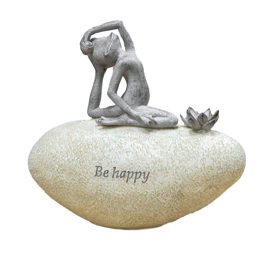 Country Living Frog on Stone Garden Ornament Statue Figurine - 3 Designs available - 15.5cm (Be Happy)