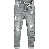 Nivne Tco Tween Boys Ripped Jeans Slim Straight Fit Destroyed Distressed Trousers Casual Denim Pants with Zipper Fly