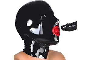 SALANSEX Latex Full Face Mask with Red Mouth, Erotic Restrictive Face Mask for Bondage Cosplay. Party, Birthday Gift