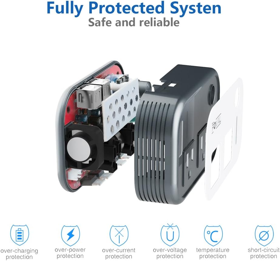 Foval 200W Car Power Inverter DC 12V to 110V AC Converter with 4 USB Ports Charger