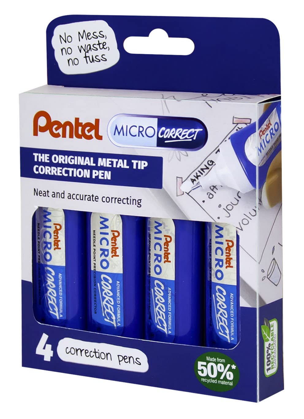 Pentel Micro Correct 12 ml Correction Pen - Wallet of 4 YZL31-W