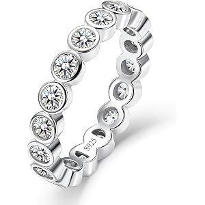 WES 2.7mm Bezel Setting Moissanite Eternity Ring - Hypoallergenic 925 Sterling Silver D Color VVS1 Clarity Total 1.3cttw Stac