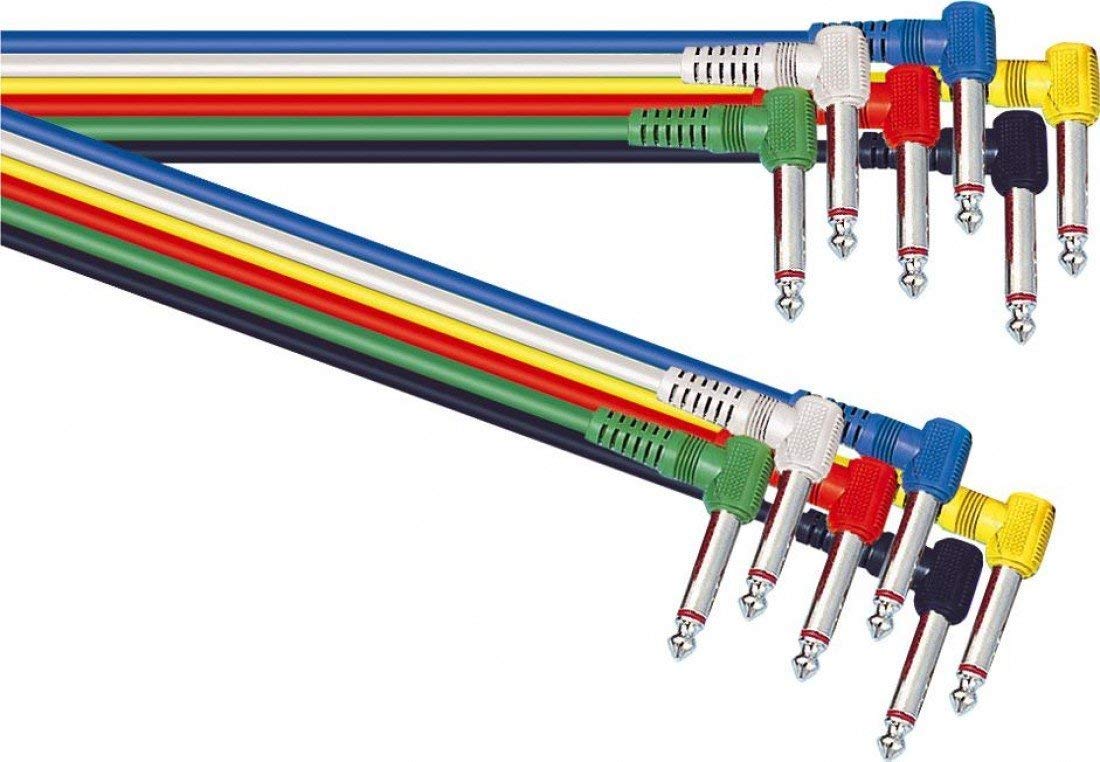 6 Coloured 6.3mm Jack Guitar Patch Leads 0.6m 1/4"