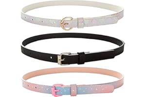 OVOGBEE Belts for Girls 3 Pack Teen Kids Belt Girls Fashion PU Leather Heart Shiny Glitter Patent Belt Fit Pant 21"-30"
