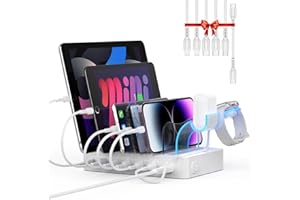 SooPii 60W/12A 6 Port Charging Station for Multiple Devices, PD 20W USB C Fast Charging for lPhone 14/13/12,6 Short Cables In