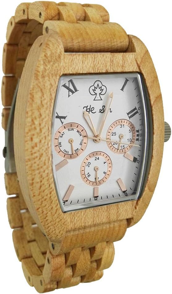 Best Wooden Watch for Men & Women Square Face Large Dial with Six Hands Displaying Week Date & 24 Hours Perfect Gift for Christmas, Anniversary, Birthday. Band Adjustment Tool Included …