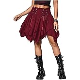 Verdusa Women's Flowy Y2k Goth Skirt Fairy Renaissance Ruffle Skort Lace Up Asymmetrical Mini Skirts