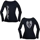 Emo Grunge Goth Tops Women Y2k 2000s Vintage Fitted Long Sleeve T Shirt Teen Girls Gothic Graphic Tees Streetwear