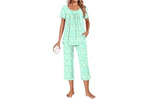 POPYOUNG Womens Pajama Sets Summer Ladies Pjs 2 Piece Loungewear Capri with Pockets Sleepwear