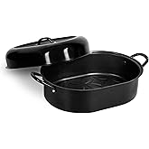 Granitestone 16 Inch Large Roasting Pan with Lid - Ultra Nonstick Roaster Oven with Grooved Bottom for Basting, Whole Turkey Roasting Pan for Oven Serves 1- 5, Dishwasher Safe, 100% PFOA Free