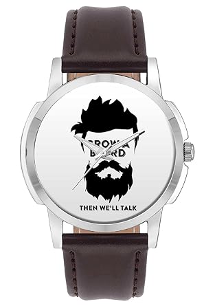 Wrist Watch for Men - BigOwl Unique Branded Beard Quote Fashion Watches for Boys - Best Casual Analog Leather Band Watch (Perfect Gift for Beard Lovers)