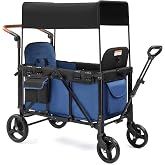 Stroller Wagon for 2 Kids, Baby Wagon Stroller for 2 Seaters, All-Terrain Kids Wagon with Canopy, Parent Organizer, Adjustable Handle &amp; Pull Bar for Infants and Toddlers (Blue) (Blue)