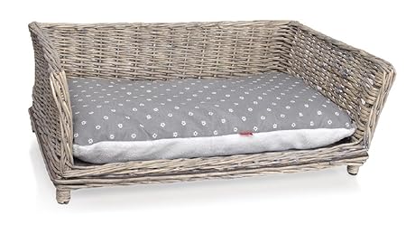 Tommi Hundesofa Weide Rattan Weidenkorb Hunde Korb Couch Bett Hundekorb mit Kissen
