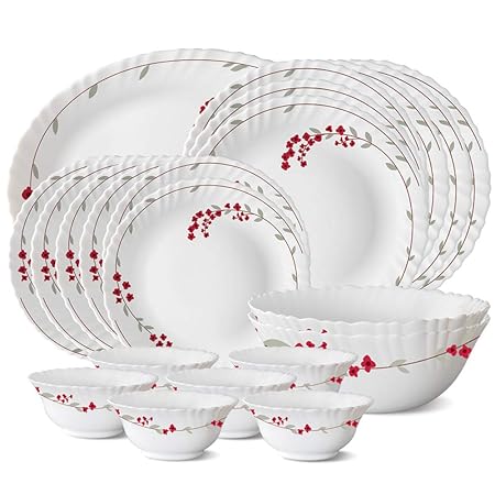 Larah by Borosil Verona Opalware Dinner Set, 21-Pieces, White