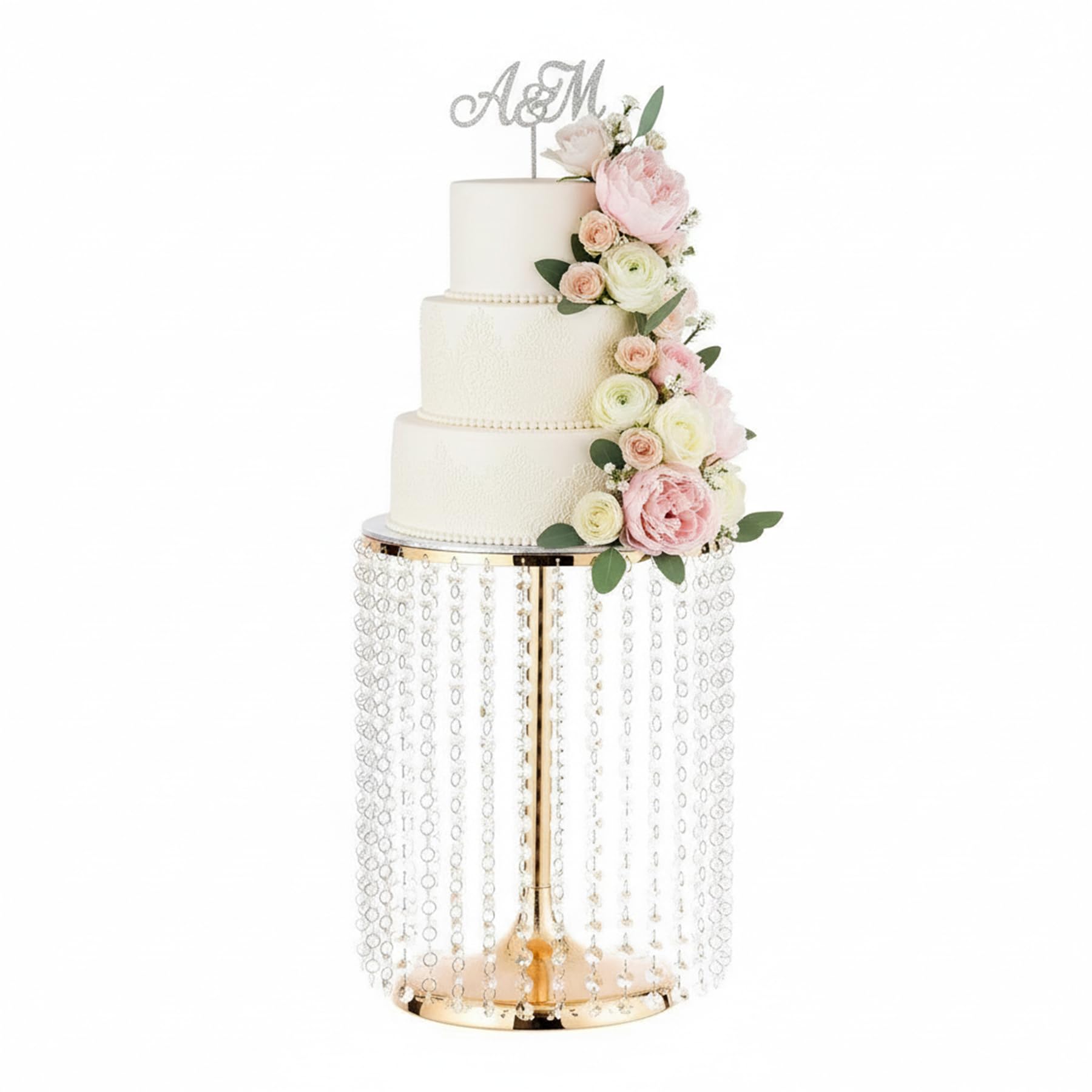 Photo 1 of **INCOMPLETE** 12in Dia Crystal Pendant Cake Stand,16" High Gold Dessert Table Display Set,Can Hold Thick for Heavy Or Multi-Tiered Cakes,Use for Important Event,Wedding Party Dessert Cake and Cupcake Decoration