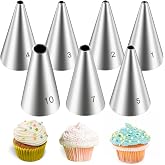 Dimeho 7 Pcs Round Hole Piping Tips Set Stainless Steel Cupcake Frosting Nozzles Cake Decorating Tool Russian Pastry Icing Dispensers Supplies for Baking Cookies Puff Doughnut Cream Bag Filler