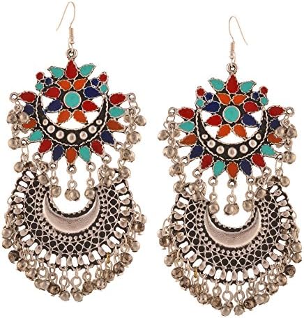 Oreleaa Fashion Multicolor German Silver Afghani Tribal Dangler Earrings For Women