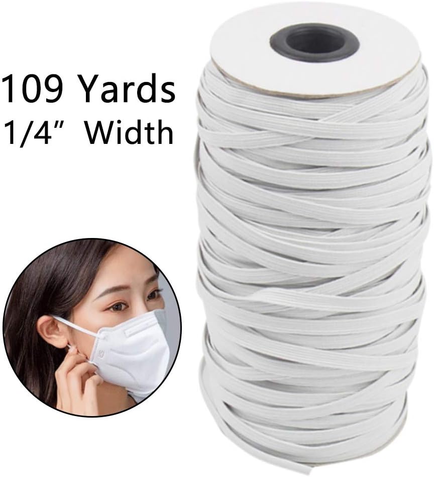Aerobin 1/4 inch White Wide Flat Elastic Band, Knit Elastic String Cord Heavy Stretch Elastic Bandfor Sewing Crafting and Mask Making (White, 1/4 inch(55Yard))