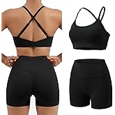 YOINS Workout Sets for Women 2 Piece Strappy Back Sports Bra High Waisted Biker Shorts Gym Yoga Outfits