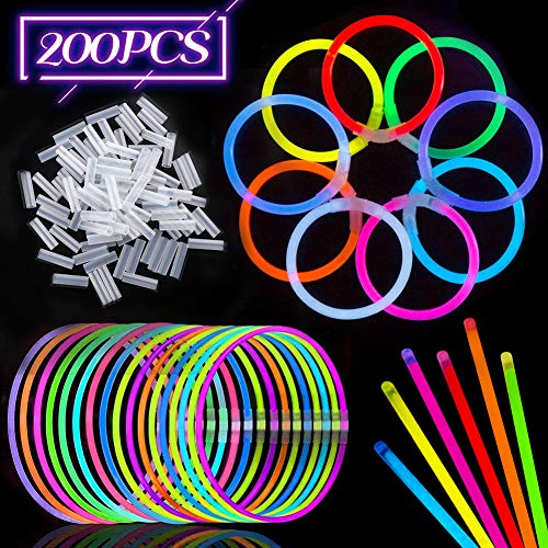 200 PCS Glow Stick Bracelets Glow in the Dark Sticks with Connectors Perfect for Birthday Parties, Party Favors, Camping Trips, July 4th, Christmas
