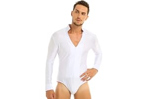 inhzoy Mens Long Sleeves Shiny Rhinestones Latin Rumba Dance Ballroom Training Shirt Bodysuit