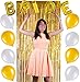Bachelorette Party Decorations Kit (Set of 22) – Bridal Shower Party Supplies & Decor – Bride to Be Sash, White Gold Latex Balloons, Foil Balloon Letters, Ring, Champagne Balloon, Foil Fringe Curtain