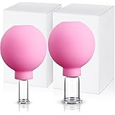 Nuanchu 2 Pieces Glass Face Cupping Set, Facial Cupping Cups Glass Silicone Cups Vacuum Suction for Face Skin Back Shoulder Muscle(1 Inch and 0.65 Inch Diameter,Pink)