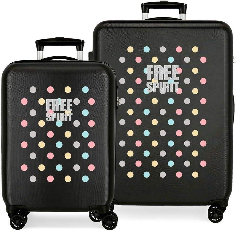 Movom Free Dots Black Luggage Set 55/68 cms Rigid ABS Combination lock
