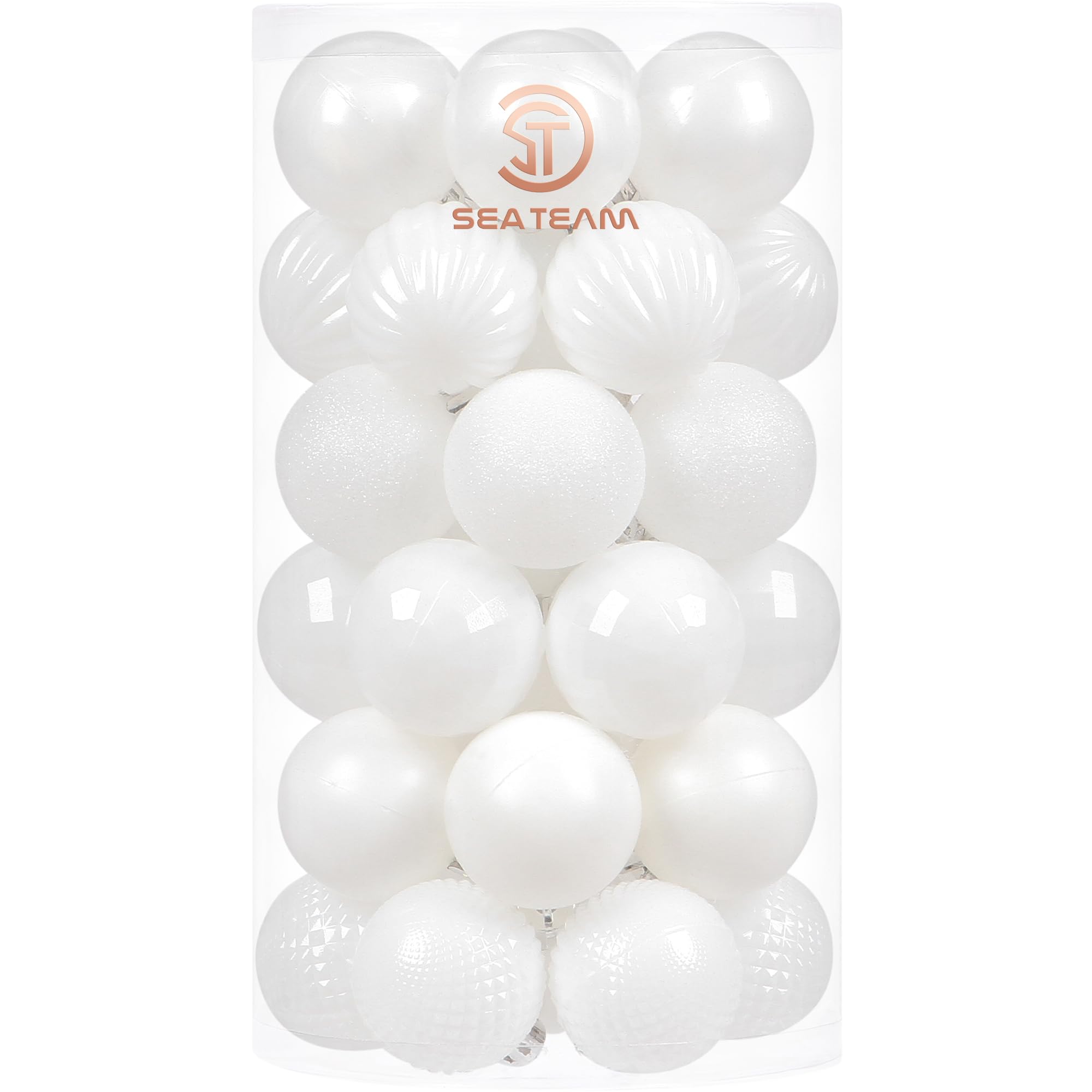 Sea Team 41-Pack Christmas Ball Ornaments with Strings, 40mm/1.57" Small Size Baubles, Shatterproof Plastic Christmas Bulbs, Hanging Decorations for Xmas Tree, Holiday, Wedding, Party, White